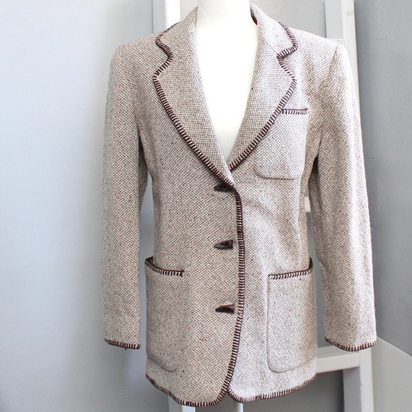 JLC Vintage Cream & Brown Toggle Button Wool Blend Blazer Size Small​ - Picture 1 of 6